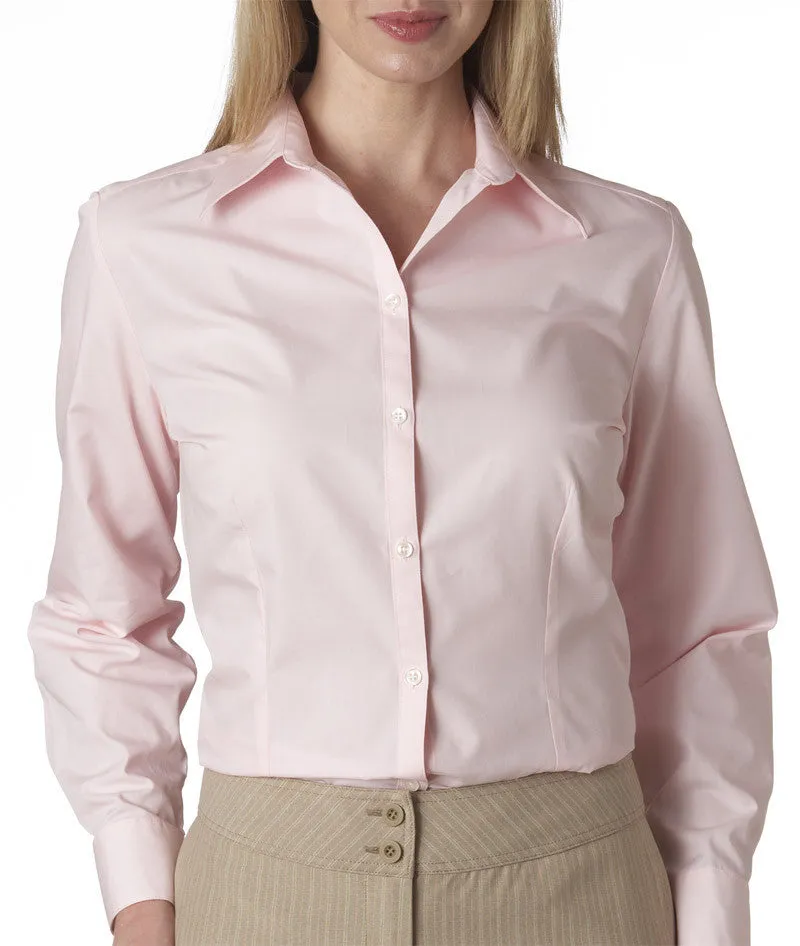 van heusen ladies' long-sleeve silky poplin - pink (s)