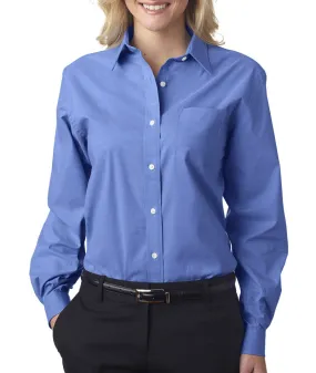 van heusen ladies' long-sleeve stretch pinpoint oxford - deep blue (l)