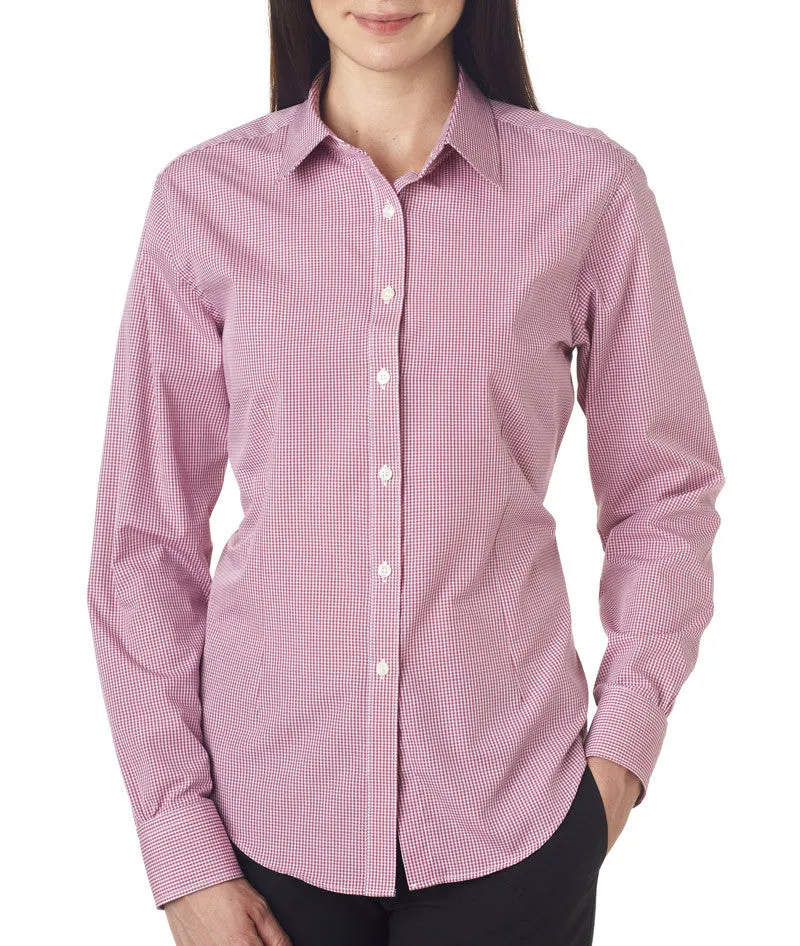 van heusen ladies' long-sleeve yarn-dyed gingham check - red henna (xl)