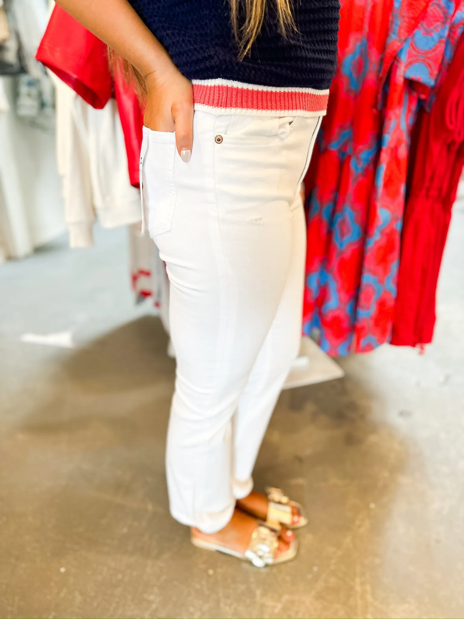 White Shy Girl High Rise Crop Flare Denim