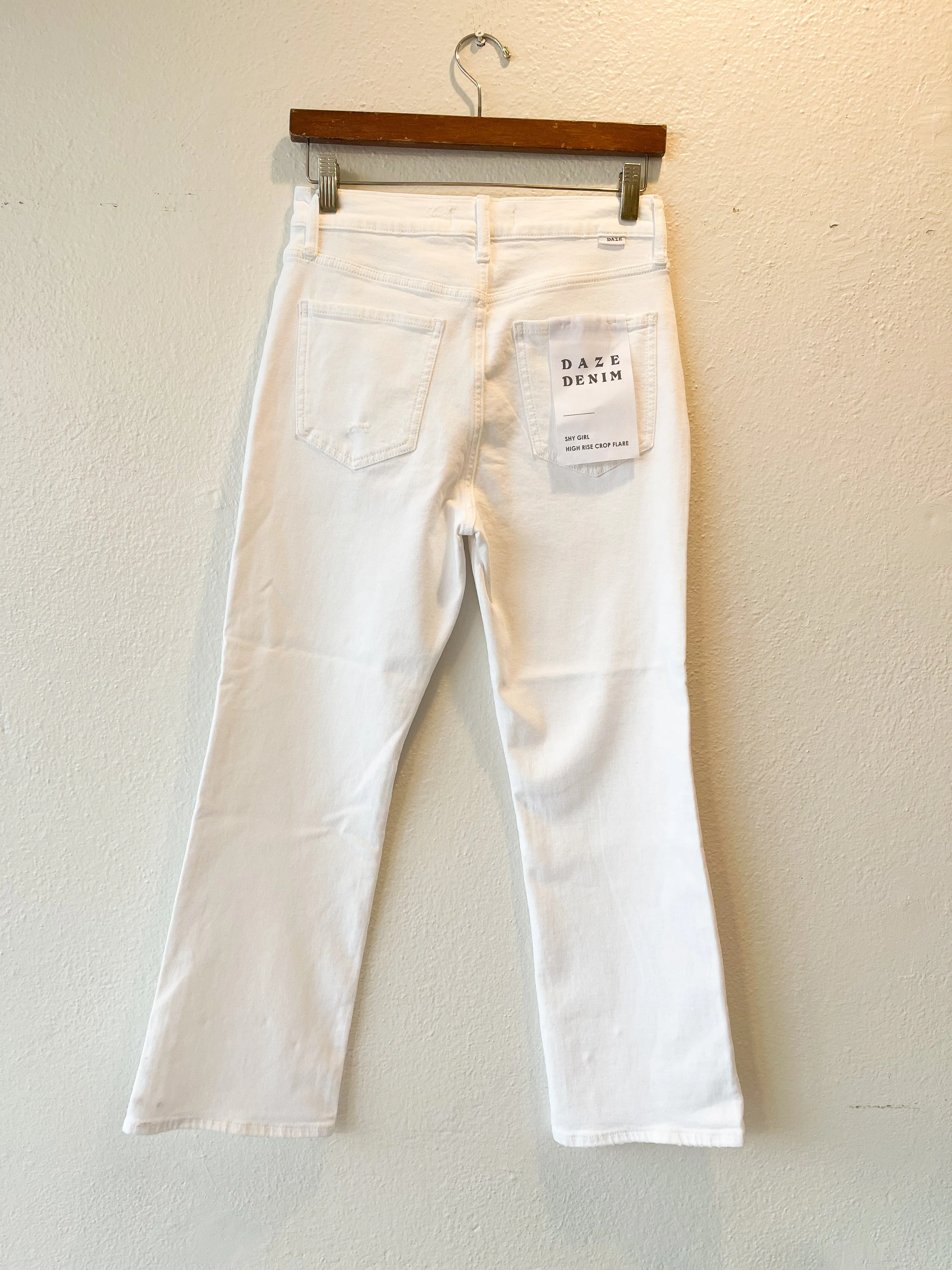 White Shy Girl High Rise Crop Flare Denim