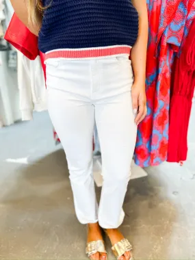 White Shy Girl High Rise Crop Flare Denim