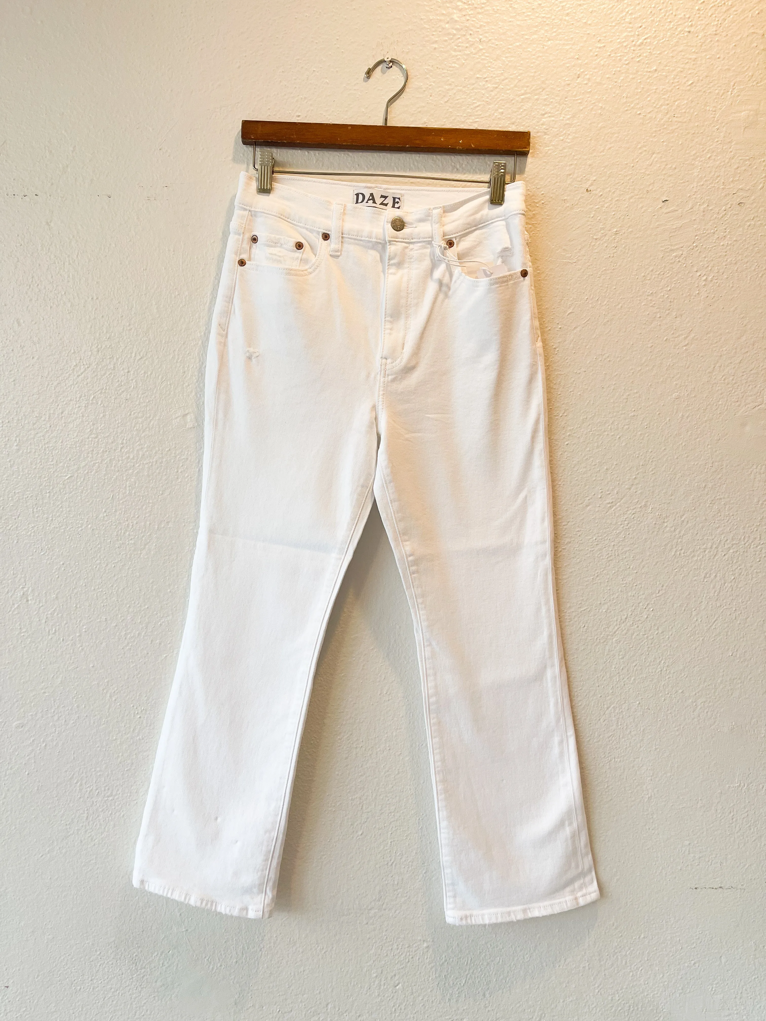 White Shy Girl High Rise Crop Flare Denim