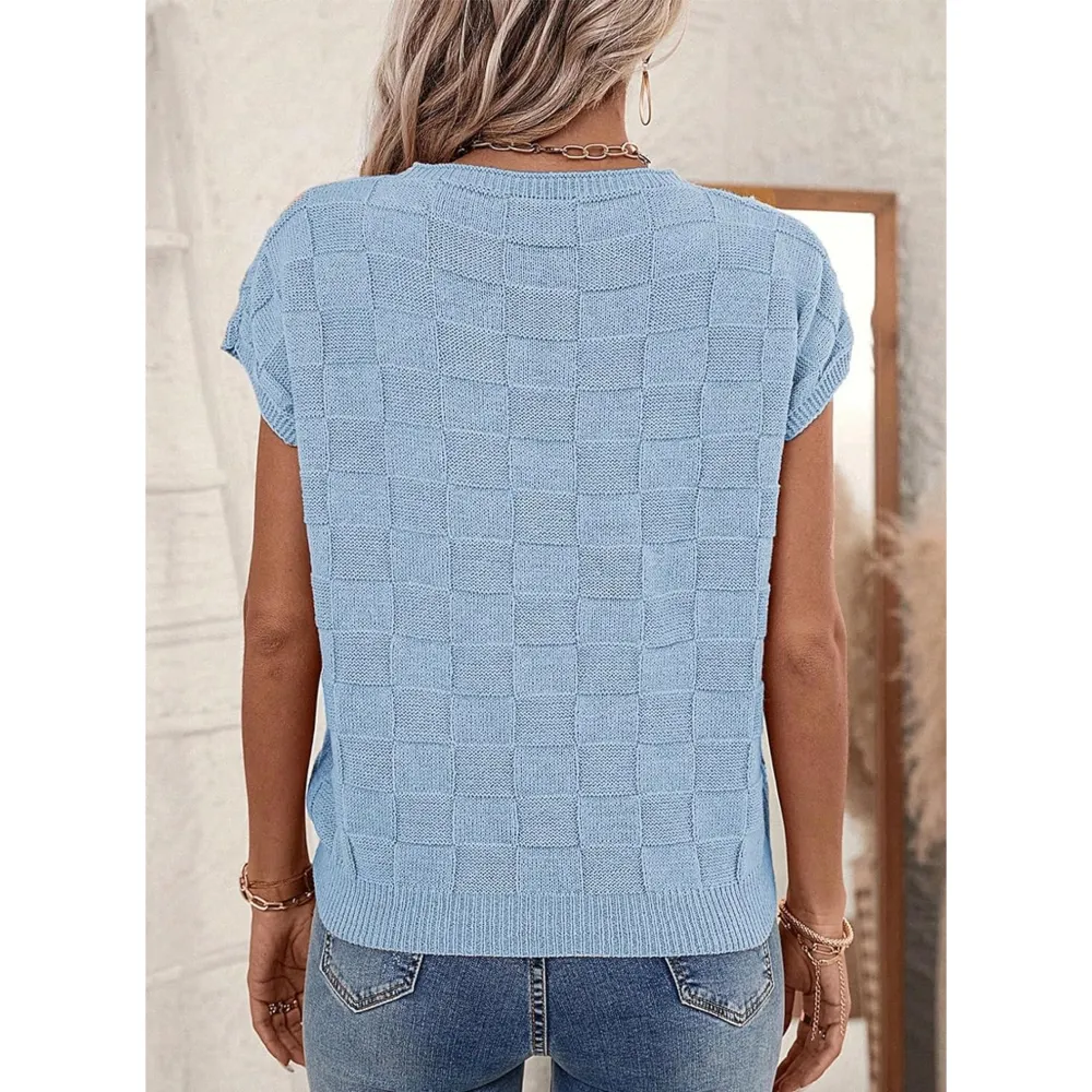 Women's Cap Sleeve Lightweight Crewneck Knit Tops-Sky Blue