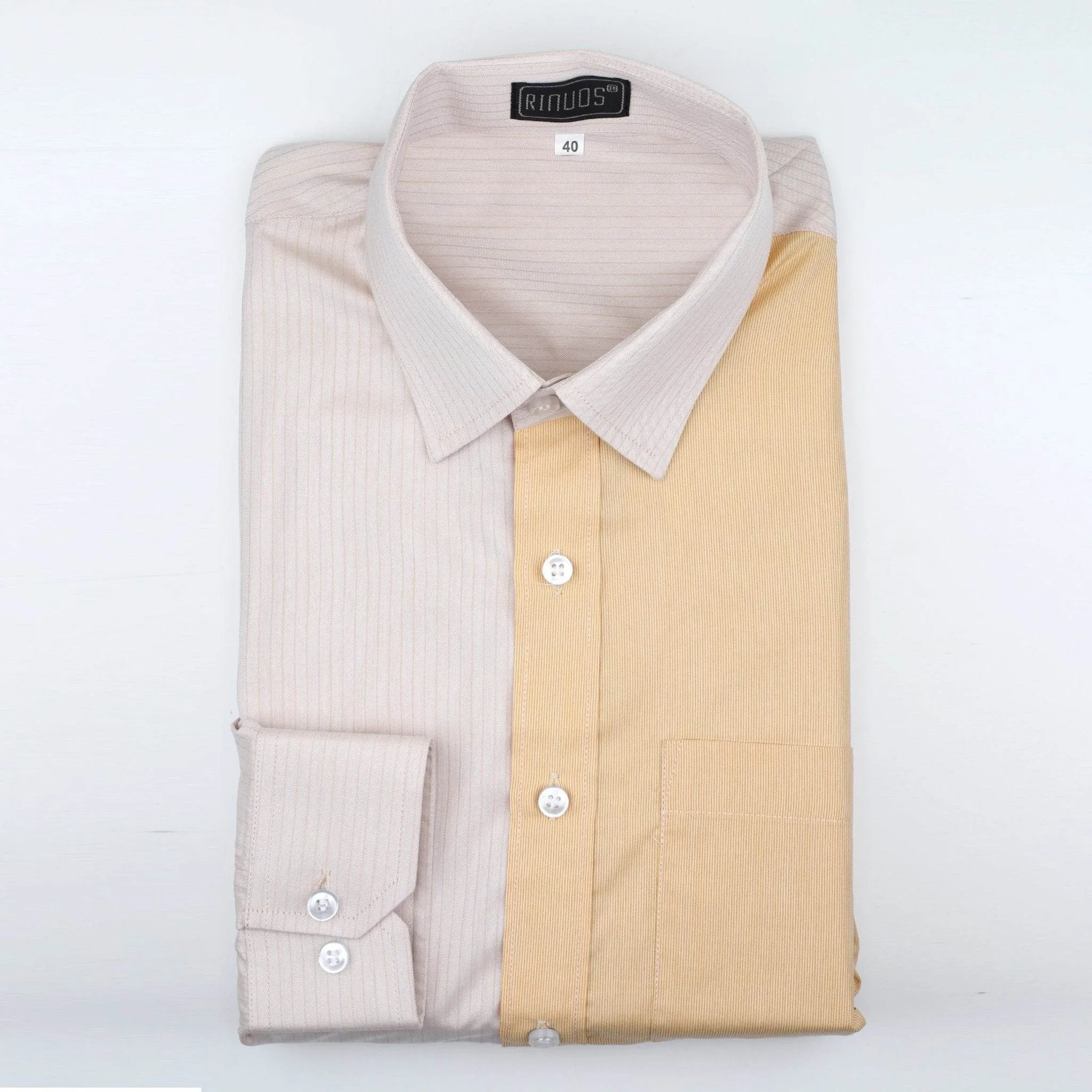 Yellow & Peach Colorblock Cotton Shirt